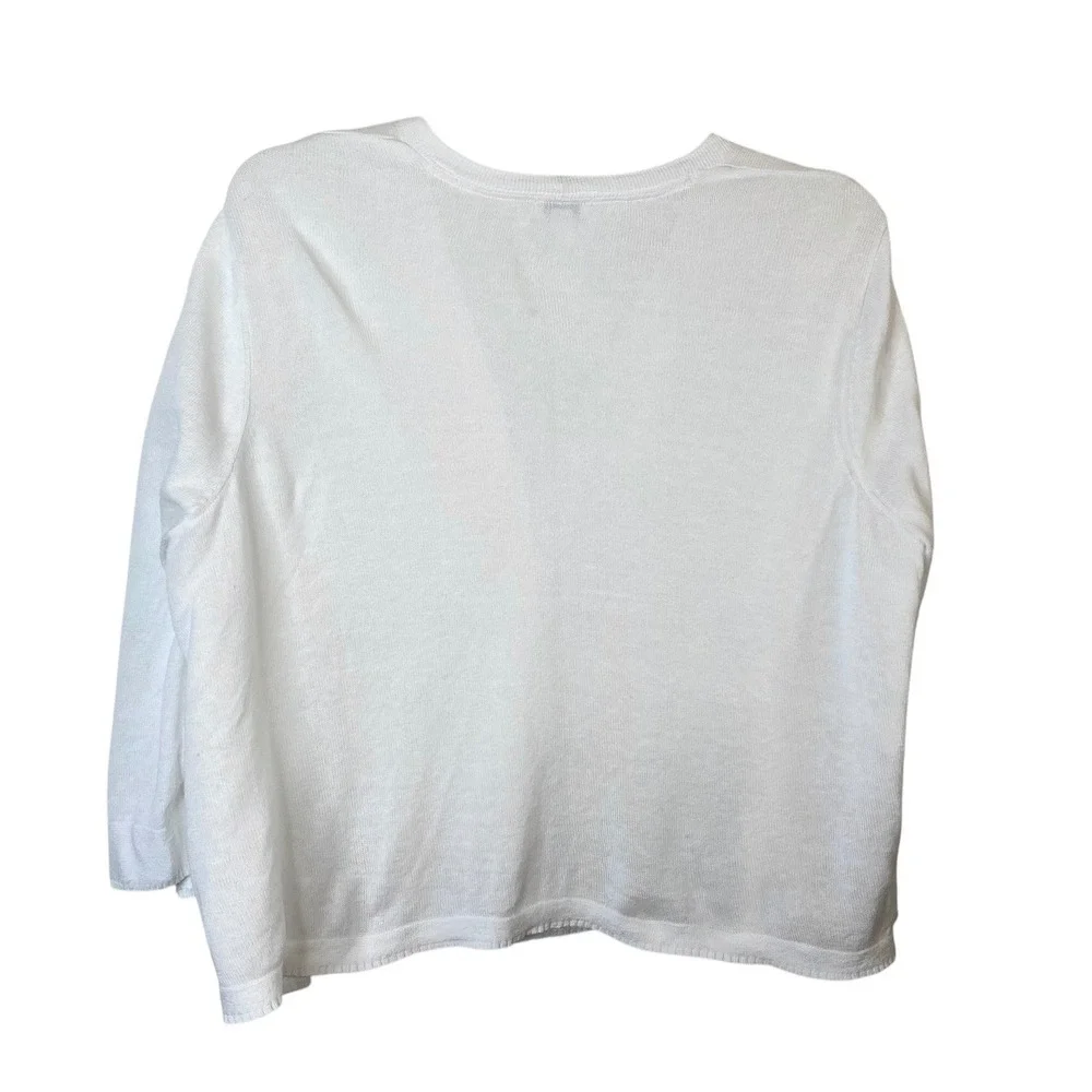 J. Jill White Linen Blend Single Button Cardigan Sweater XL Tall 3/4 Sleeve - Picture 2 of 5